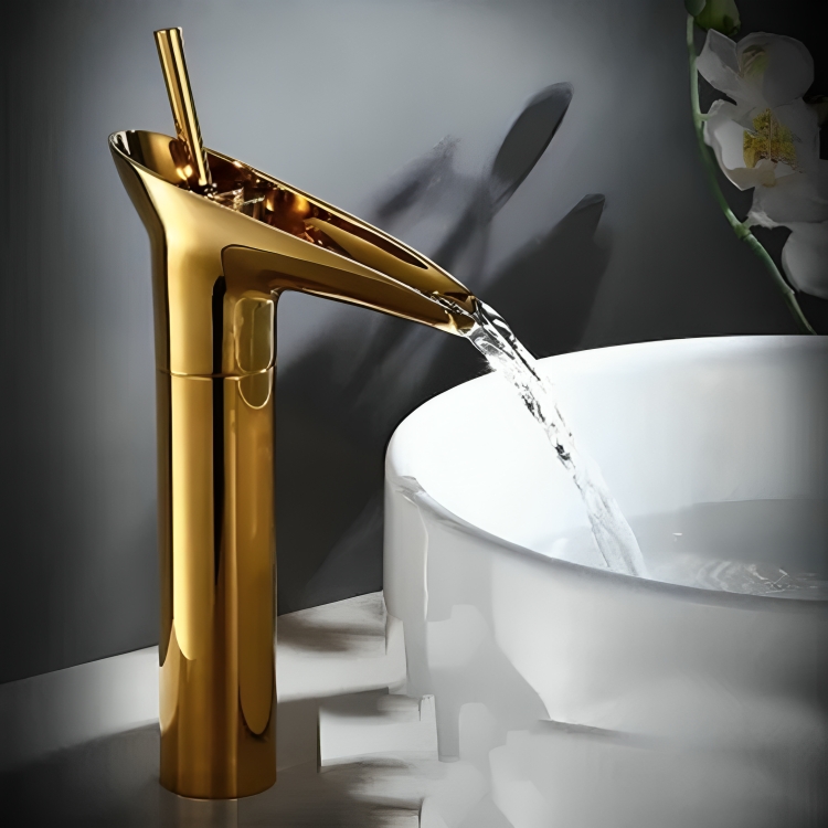 Robinet de lavabo haut en laiton brossé – cascade vintage à levier unique