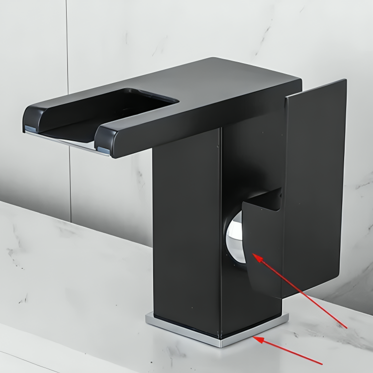 Robinet de lavabo noir à LED – Affichage lumineux, cascade élégante, eau chaude et froide