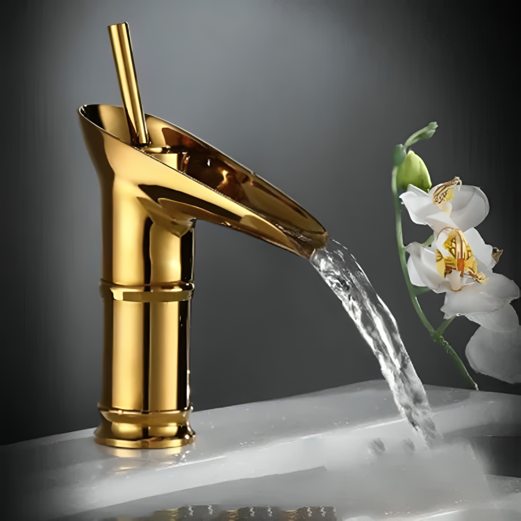 Robinet de lavabo haut en laiton brossé – cascade vintage à levier unique