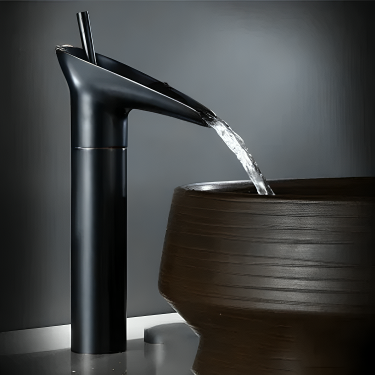 Robinet de lavabo haut en laiton brossé – cascade vintage à levier unique