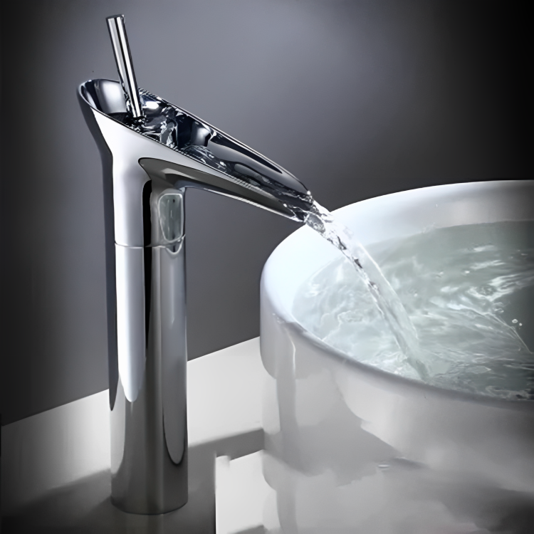 Robinet de lavabo haut en laiton brossé – cascade vintage à levier unique