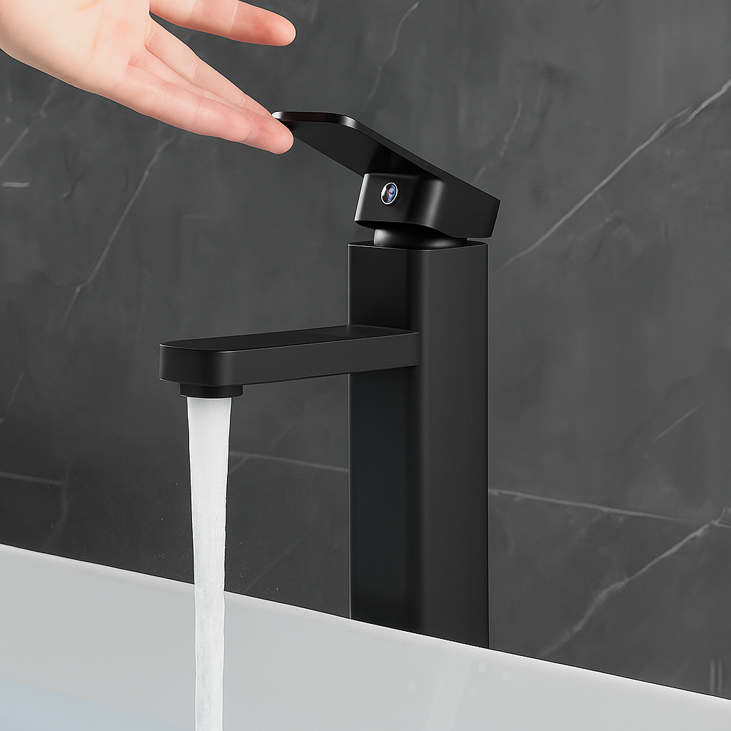 Robinet salle de bain noir – Monotrou avec bec anti-éclaboussures