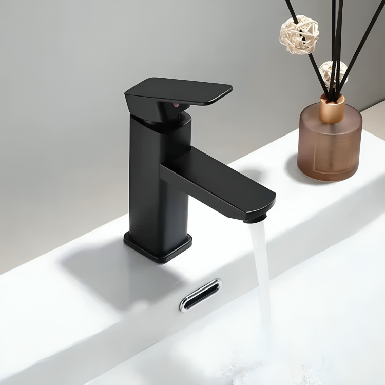 Robinet salle de bain noir – Monotrou avec bec anti-éclaboussures