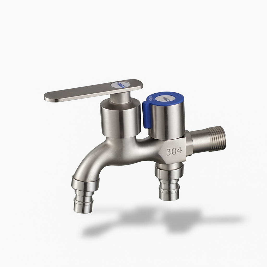 Robinet double sortie en acier inoxydable – robinet mural extérieur 304
