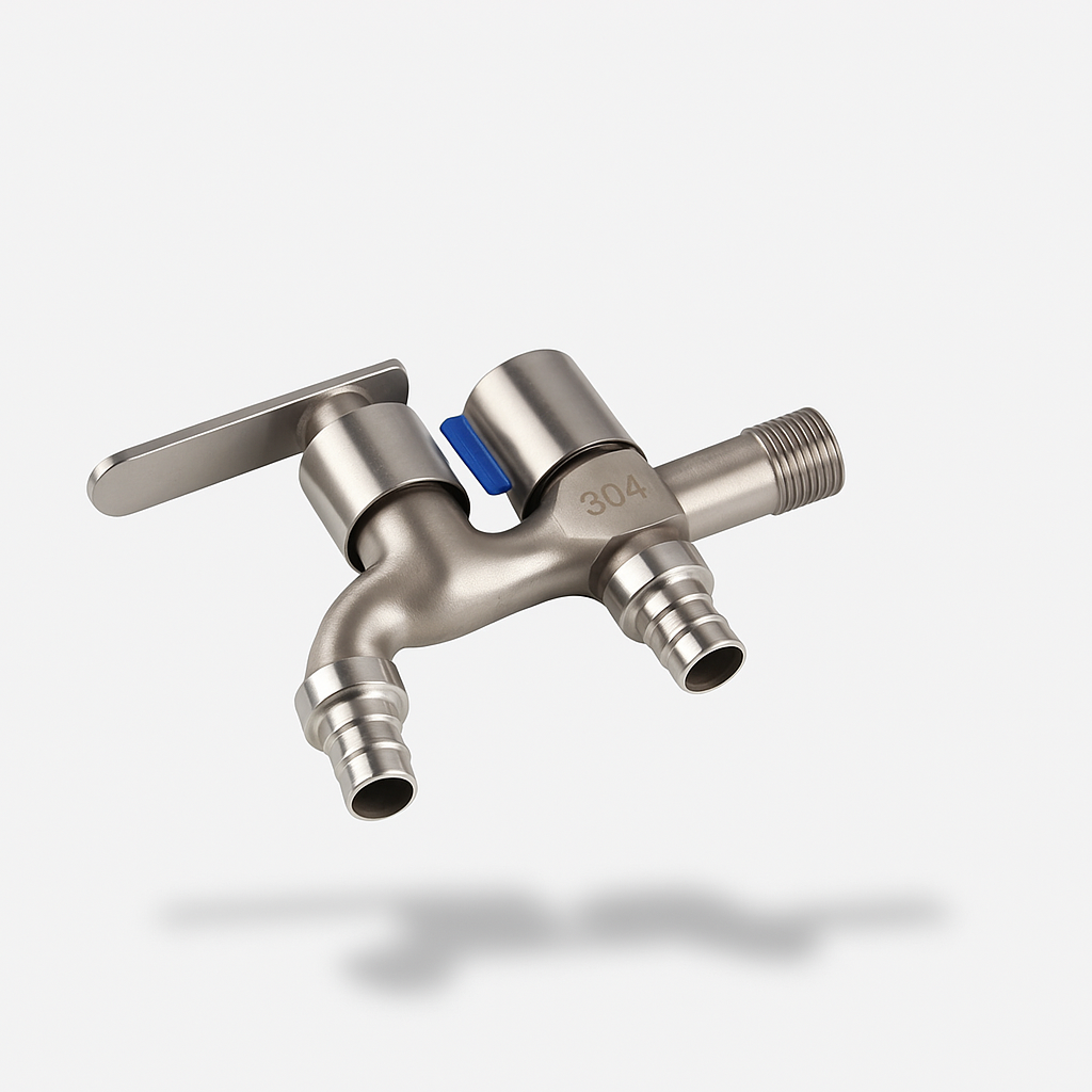 Robinet double sortie en acier inoxydable – robinet mural extérieur 304