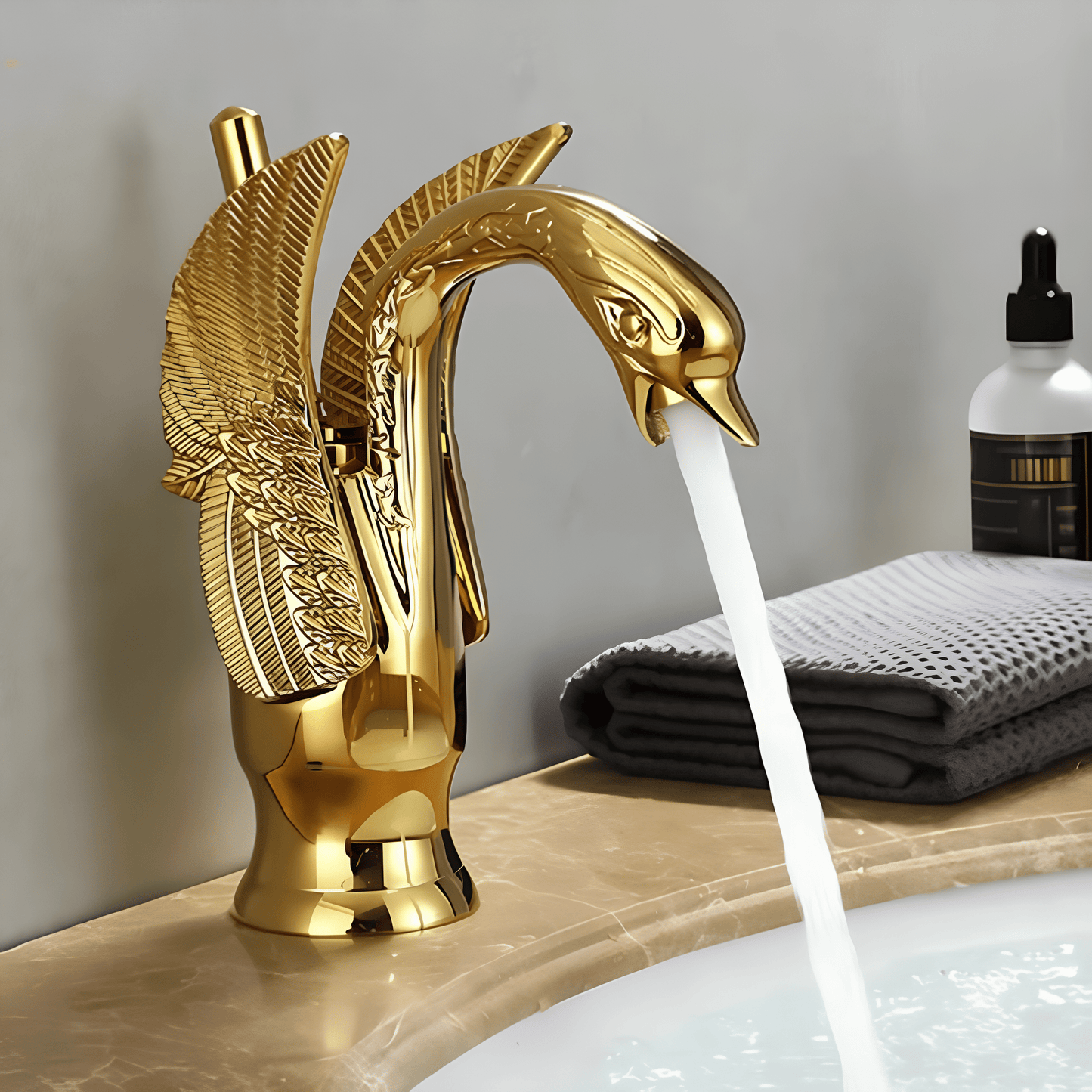 Robinet lavabo doré – Forme cygne élégant en laiton massif