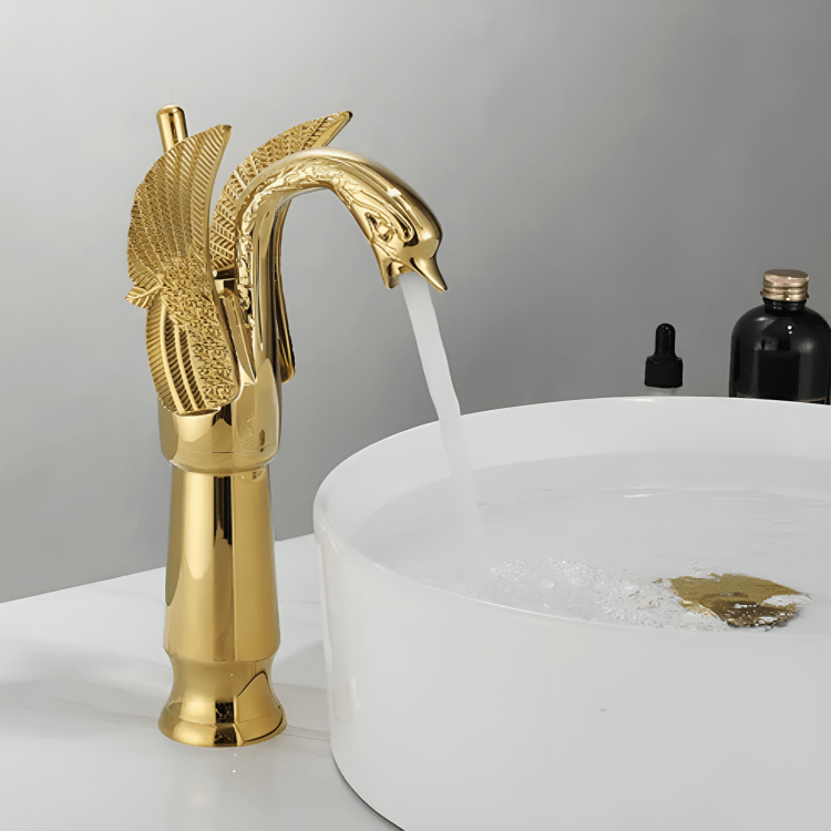 Robinet lavabo doré – Forme cygne élégant en laiton massif
