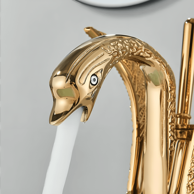 Robinet lavabo doré – Forme cygne élégant en laiton massif