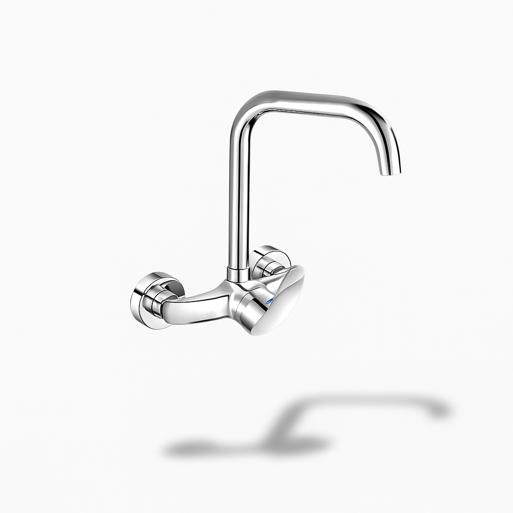 Robinet mural cuisine en laiton chromé – eau chaude et froide
