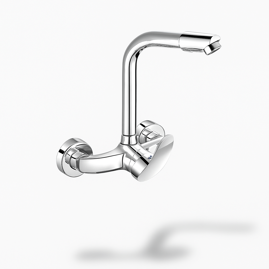 Robinet mural cuisine en laiton chromé – eau chaude et froide