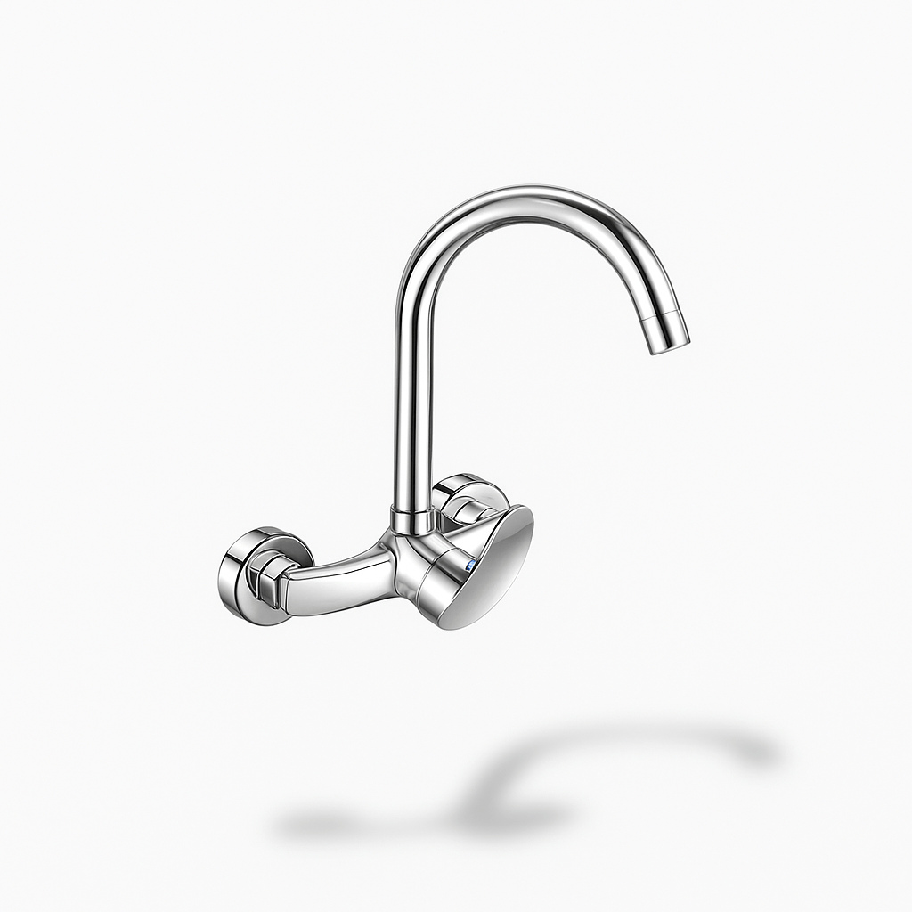 Robinet mural cuisine en laiton chromé – eau chaude et froide