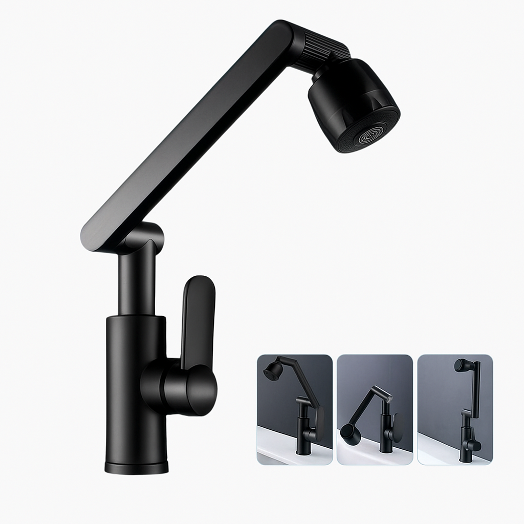 Robinet salle de bain noir orientable – Design moderne en acier inoxydable