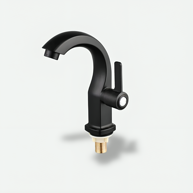 Robinet de lavabo mural – Bec carré en laiton, double trou, eau chaude et froide