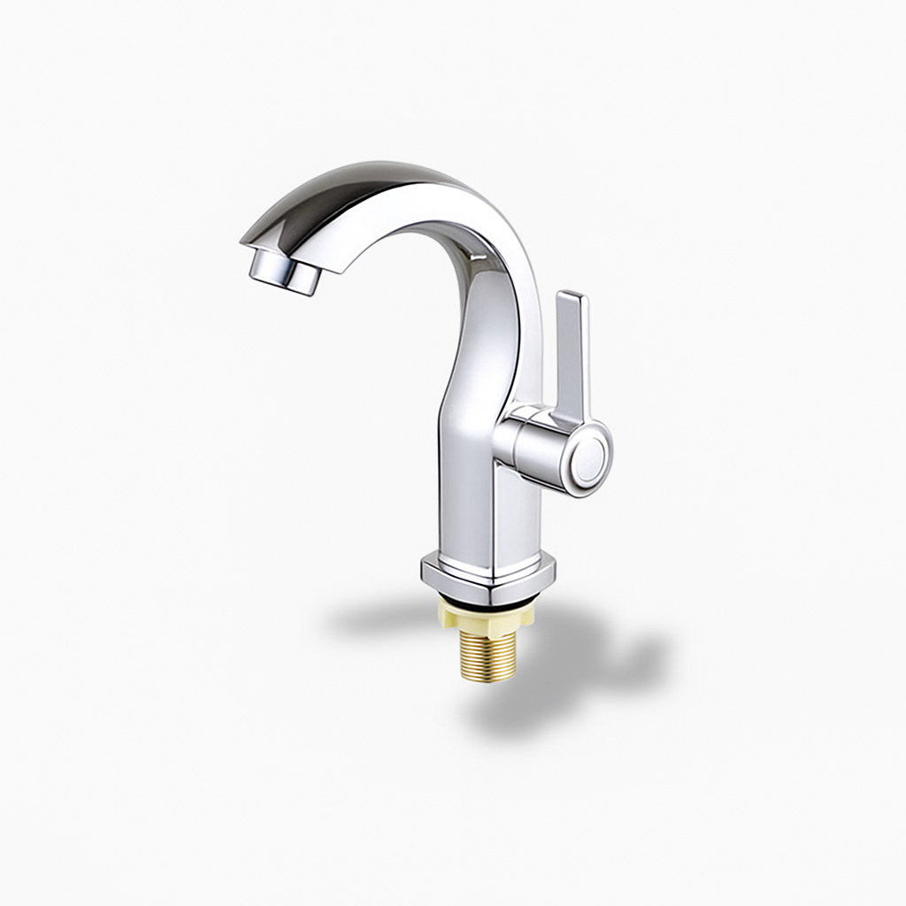 Robinet de lavabo mural – Bec carré en laiton, double trou, eau chaude et froide