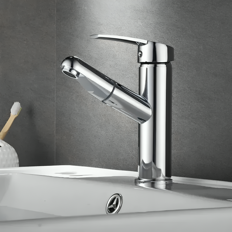 Robinet salle de bain extractible chromé – Bec rétractable à levier unique