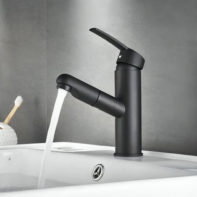 Robinet salle de bain extractible chromé – Bec rétractable à levier unique