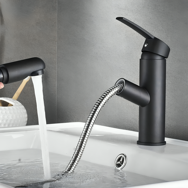 Robinet salle de bain extractible chromé – Bec rétractable à levier unique