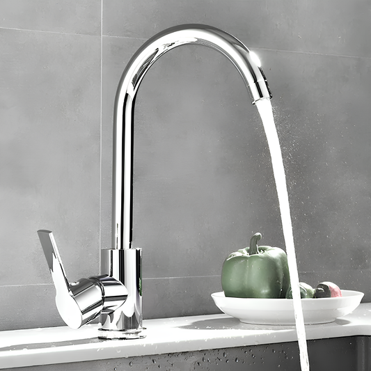 Robinet de cuisine chromé à bec flexible – Design épuré avec poignée latérale