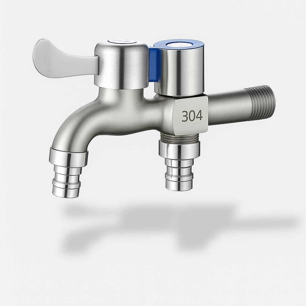 Robinet de puisage extérieur – Double sortie inox durable