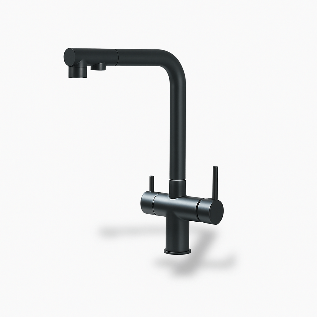 Robinet cuisine or brossé 3 voies – bec pivotant et filtre