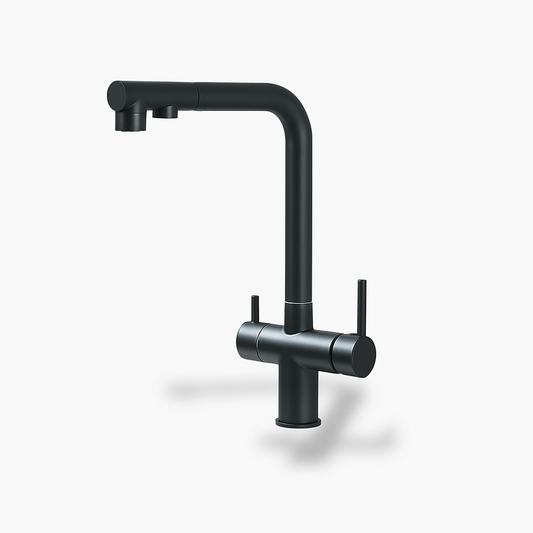 Robinet cuisine or brossé 3 voies – bec pivotant et filtre