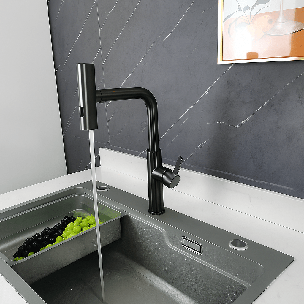 Robinet cuisine rétractable acier inoxydable – Bec cascade