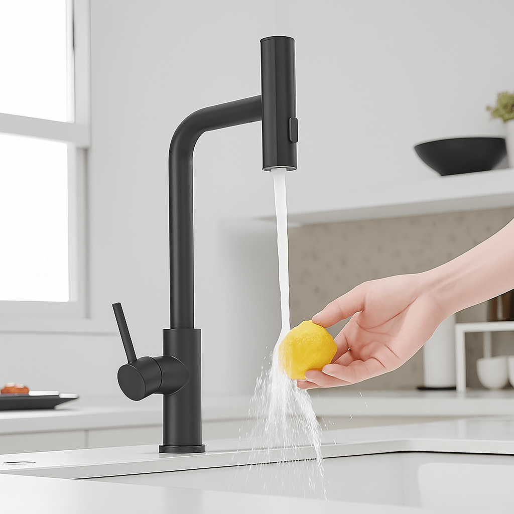 Robinet cuisine rétractable acier inoxydable – Bec cascade