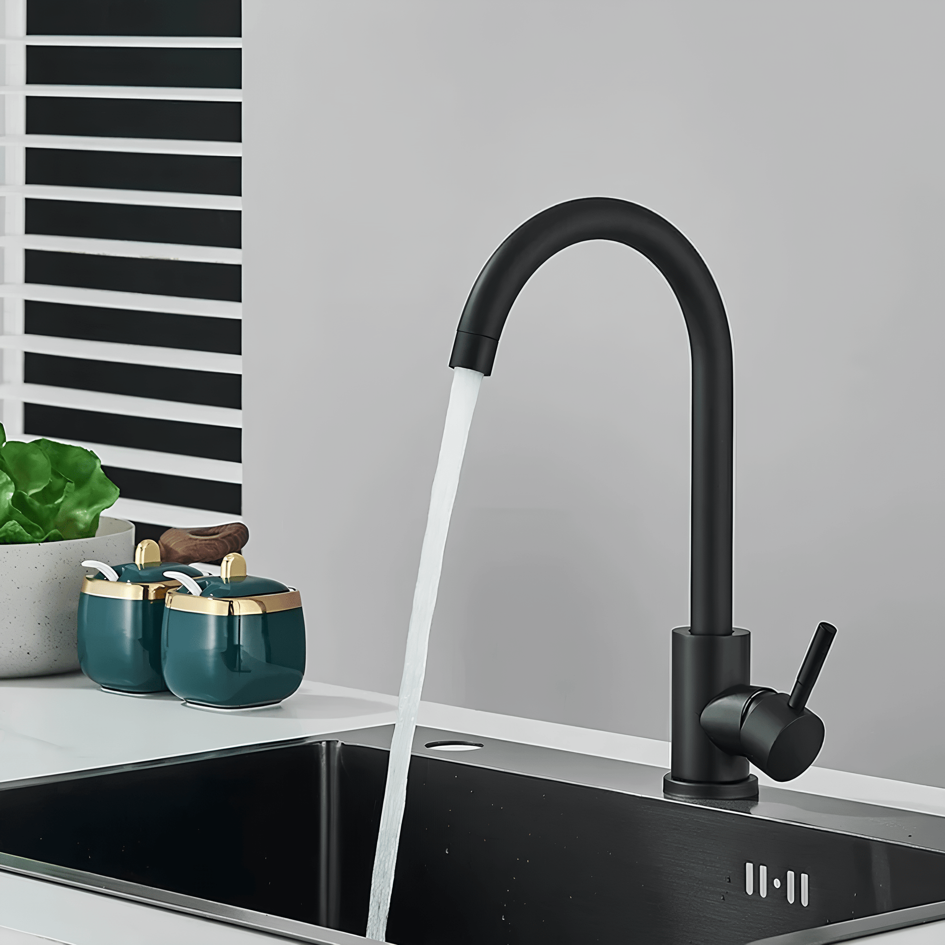 Robinet de cuisine noir mat pivotant 360° – Design moderne