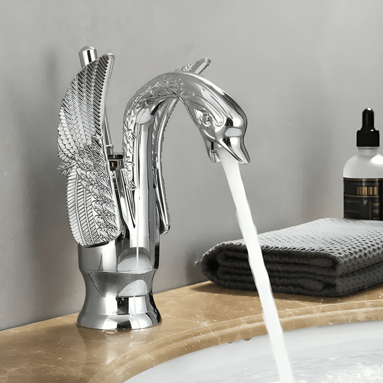 Robinet lavabo doré – Forme cygne élégant en laiton massif