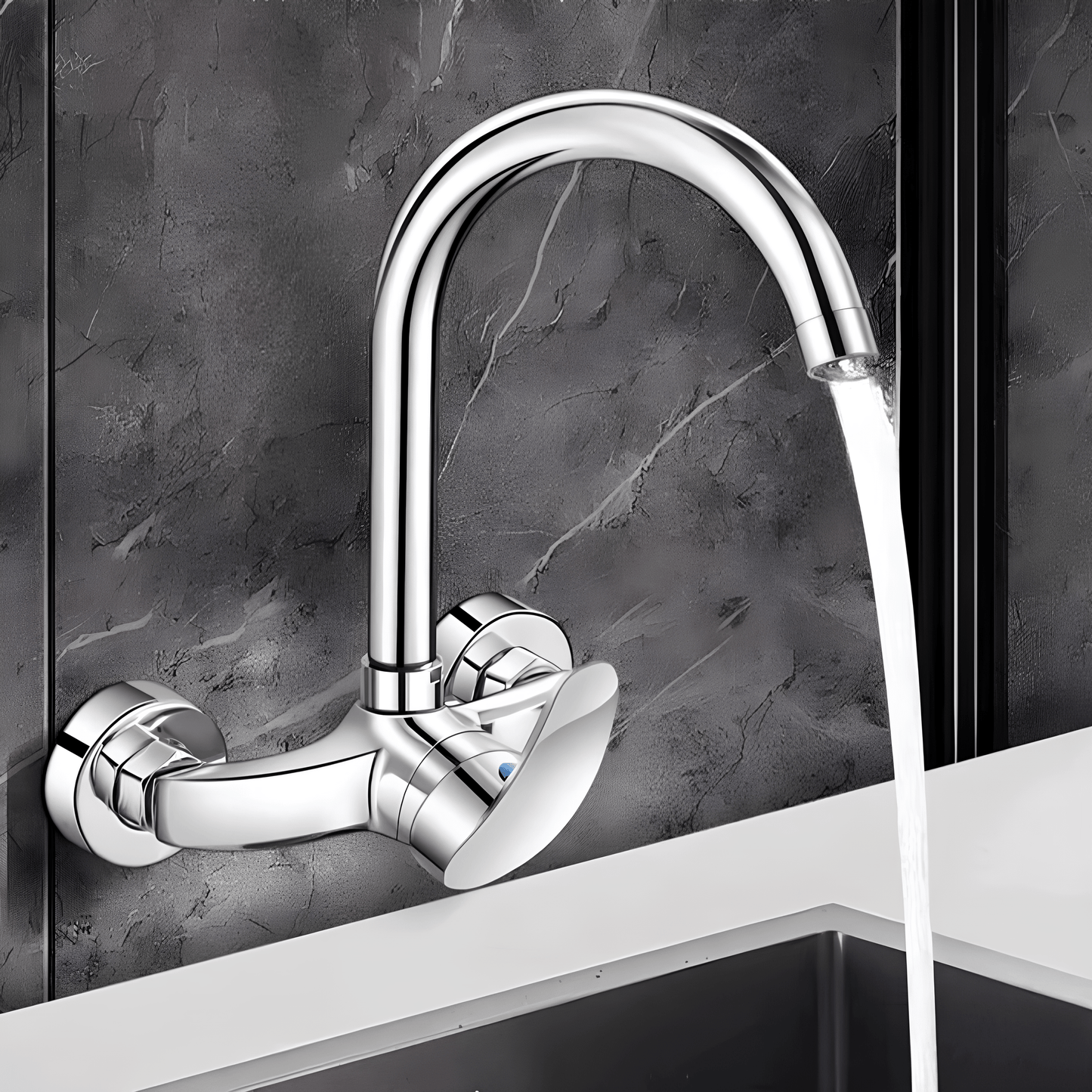 Robinet mural cuisine en laiton chromé – eau chaude et froide