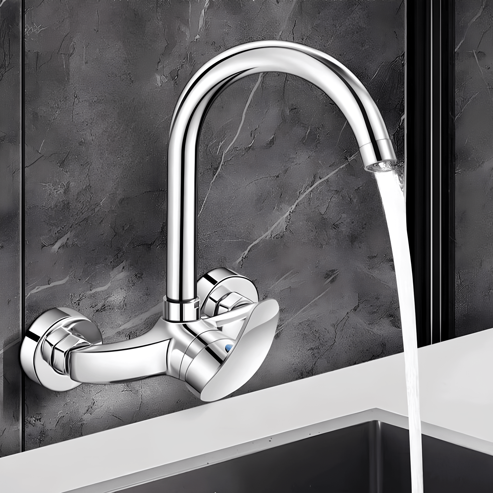 Robinet mural cuisine en laiton chromé – eau chaude et froide