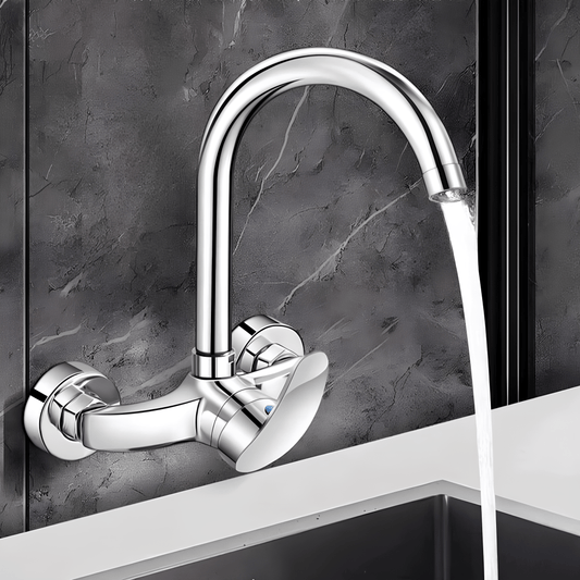 Robinet mural cuisine en laiton chromé – eau chaude et froide